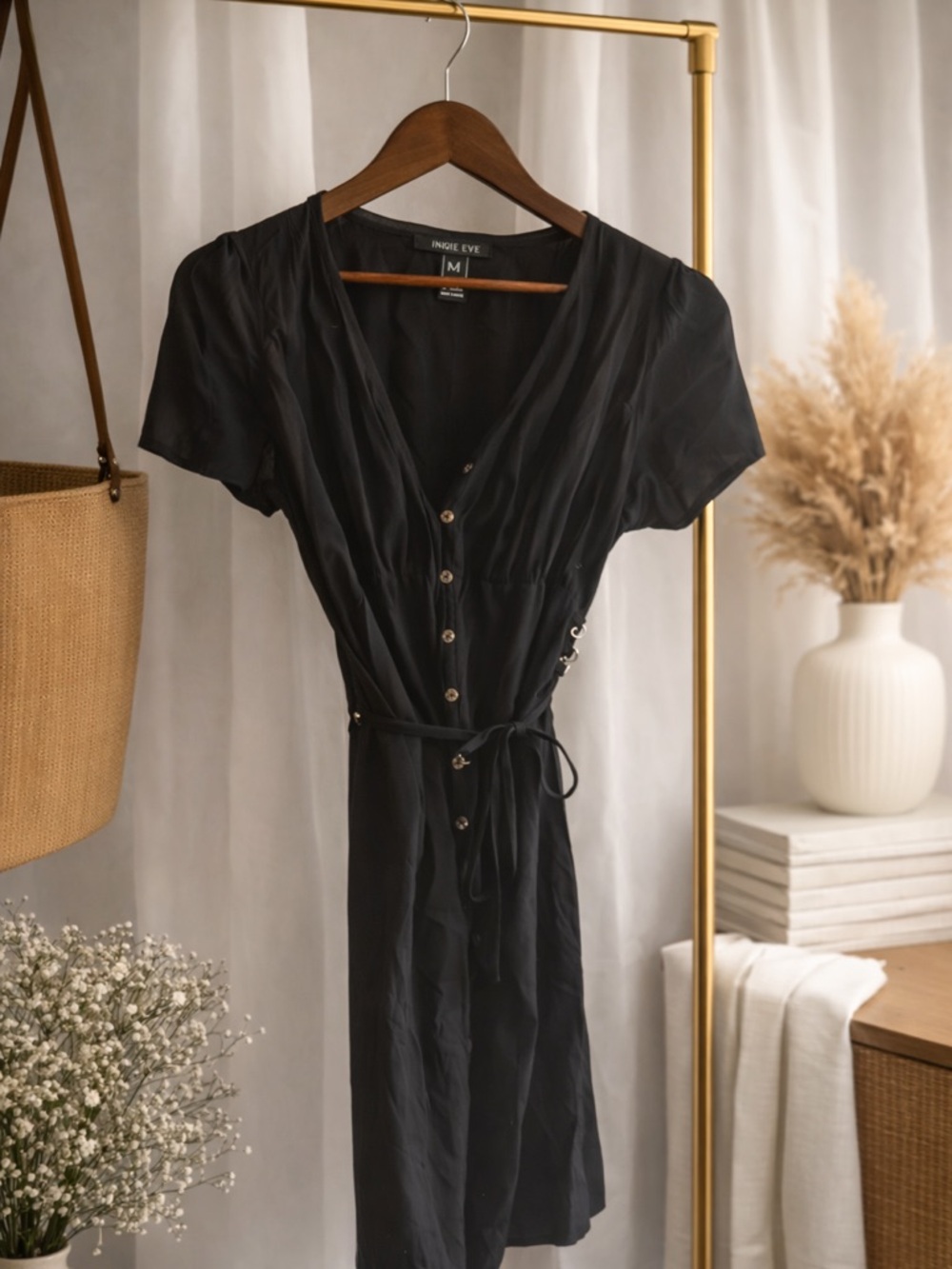 Forever 21 Black Button-Front Midi Dress